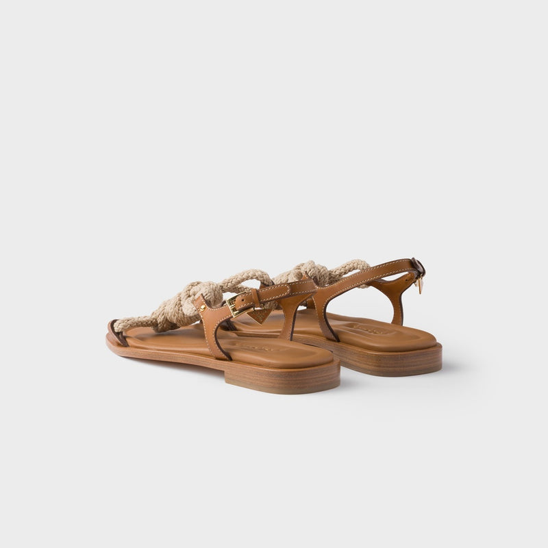 Flat leather and cord sandals