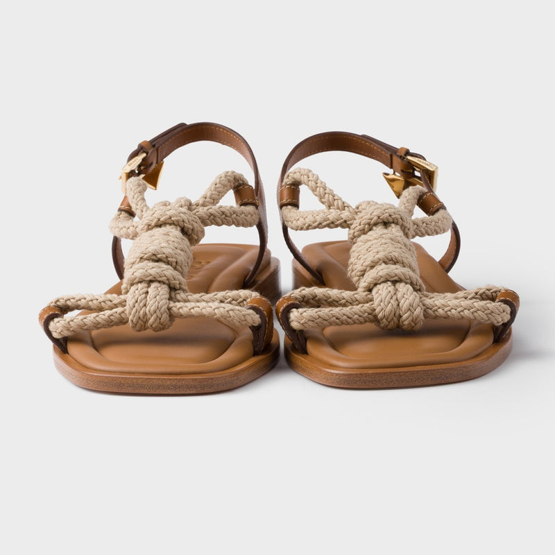 Flat leather and cord sandals