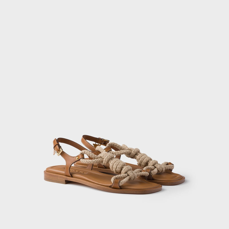 Flat leather and cord sandals