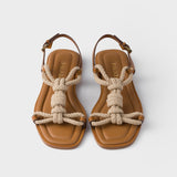 Flat leather and cord sandals