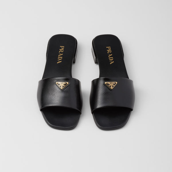 Saffiano patent leather slides