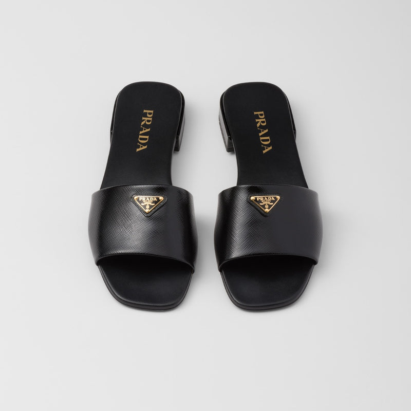 Saffiano patent leather slides
