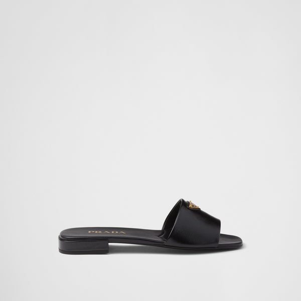 Saffiano patent leather slides