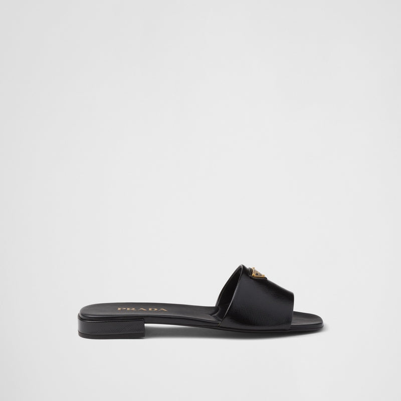 Saffiano patent leather slides
