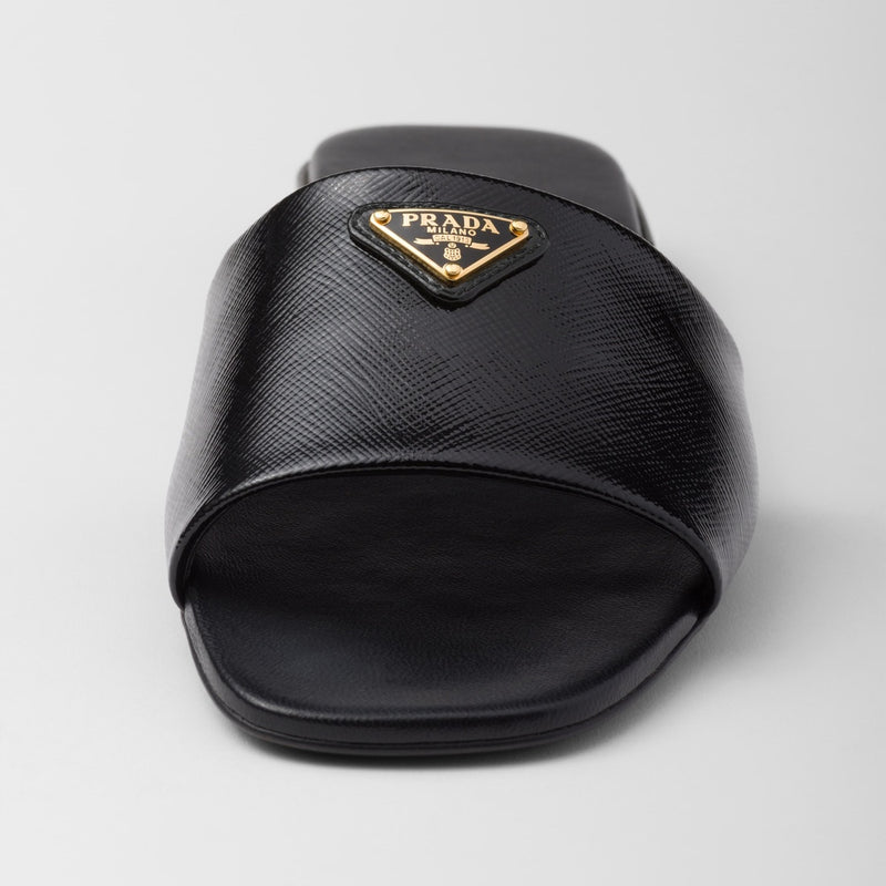 Saffiano patent leather slides