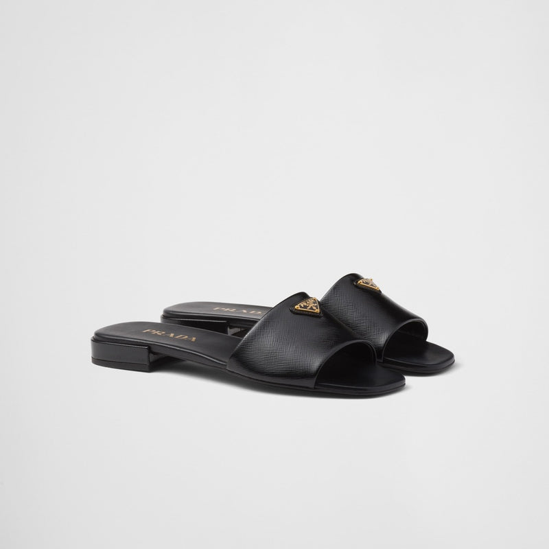 Saffiano patent leather slides