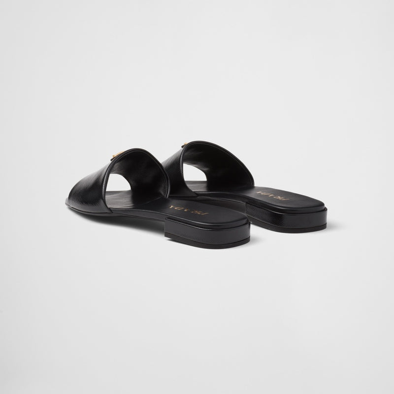 Saffiano patent leather slides