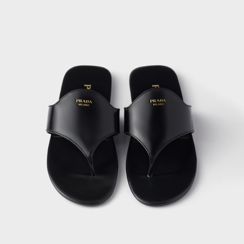 Brushed leather thong sandals