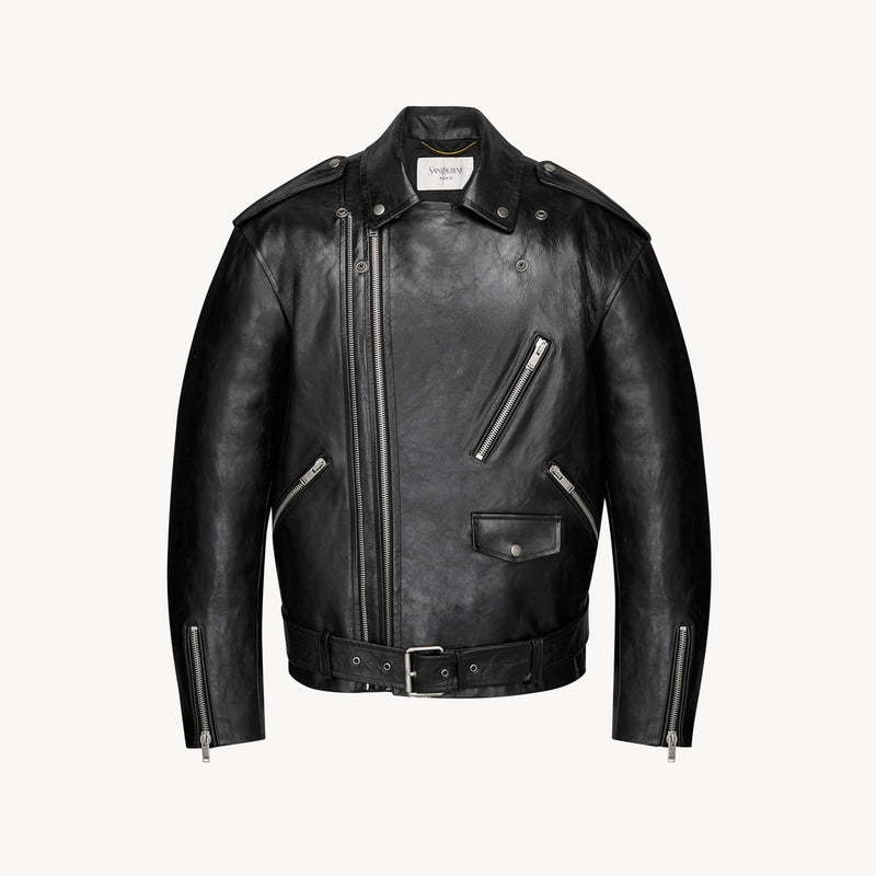 Saint Laurent Oversized Biker Jacket in Grained Leather 865076YCUX21703 ...