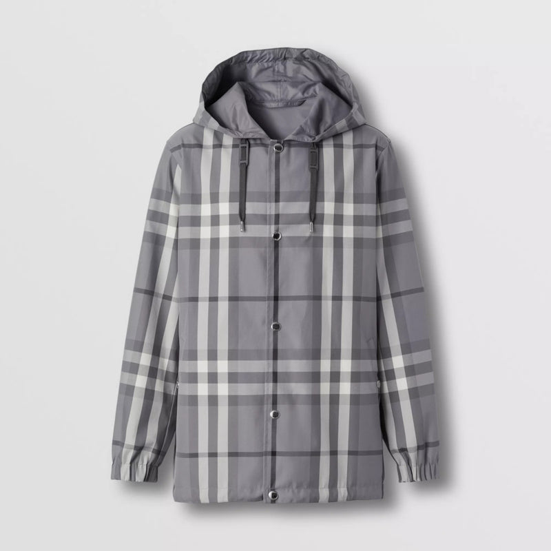 Reversible Check Cotton Blend Hooded Jacket