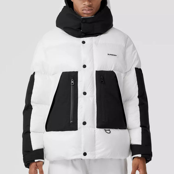 Logo Print Nylon Oversized Hooded Puffer Jacket