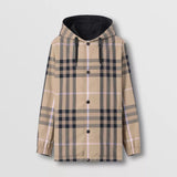 Reversible Check Cotton Blend Hooded Jacket