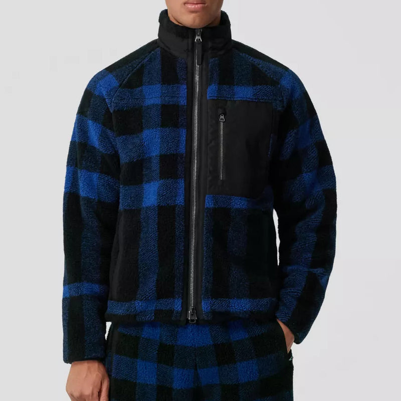 Exaggerated Check Fleece Funnel Neck Jacket