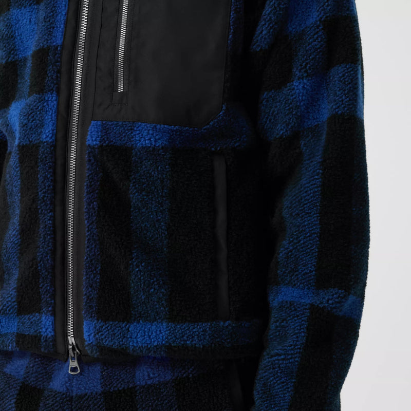 Exaggerated Check Fleece Funnel Neck Jacket