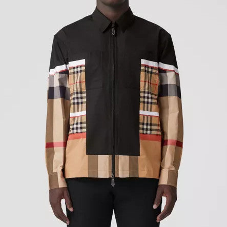 Patchwork Check Cotton Zip-front Shirt