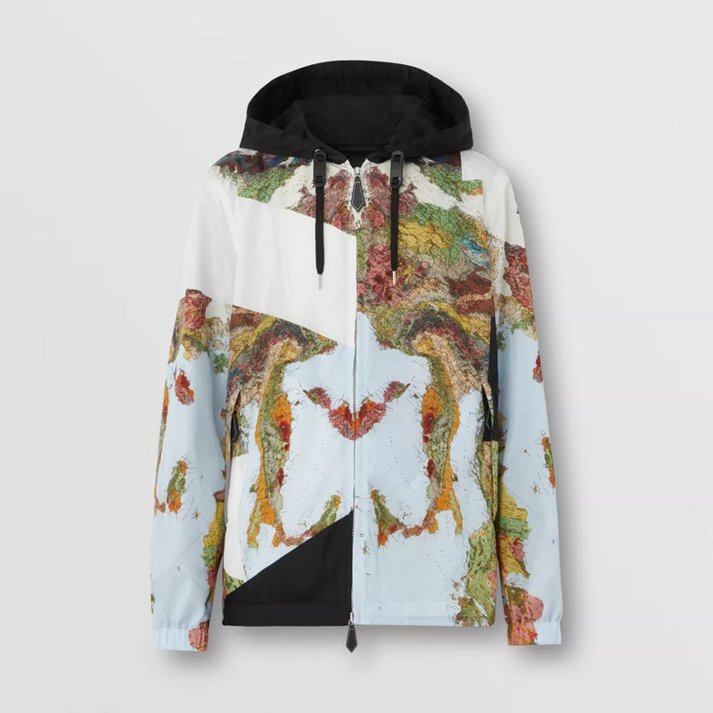 Map Print Nylon Hooded Jacket