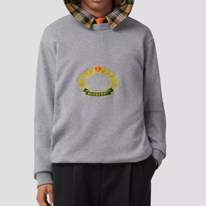 Embroidered Oak Leaf Crest Cotton Sweatshirt