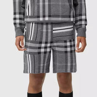 Burberry Check and Stripe Wool Blend Jacquard Shorts
