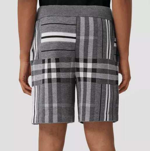 Check and Stripe Wool Blend Jacquard Shorts