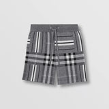 Check and Stripe Wool Blend Jacquard Shorts