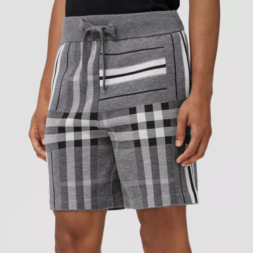 Burberry Check and Stripe Wool Blend Jacquard Shorts 80587681
