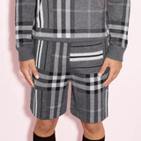 Check and Stripe Wool Blend Jacquard Shorts