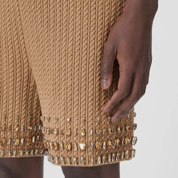 Crystal Detail Cable Knit Wool Blend Shorts