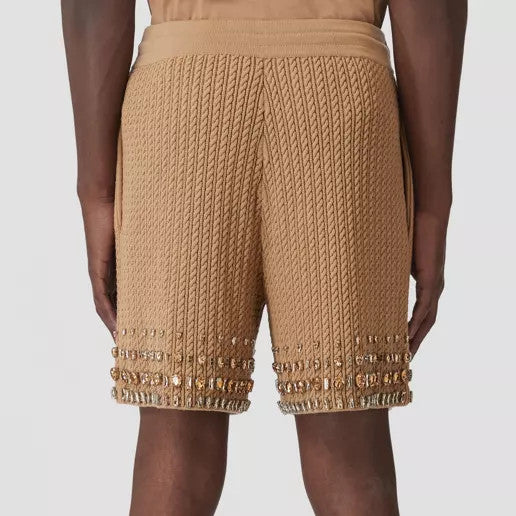 Crystal Detail Cable Knit Wool Blend Shorts