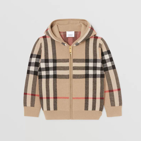Check Wool Cashmere Jacquard Hooded Top