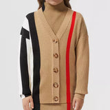 Striped Rib Knit Wool Cardigan