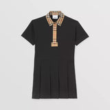 Vintage Check Trim Cotton Pique Polo Shirt Dress