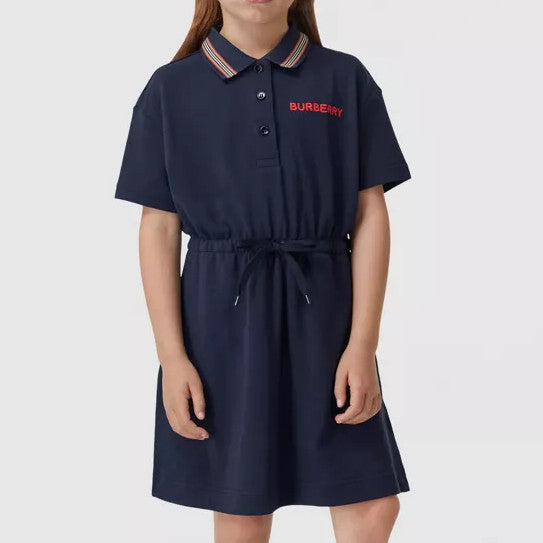 Icon Stripe Detail Cotton Pique Polo Shirt Dress