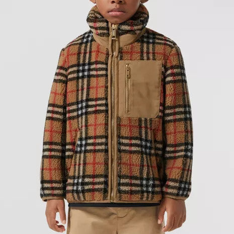 Vintage Check Fleece Funnel Neck Jacket