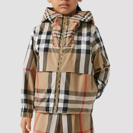 Contrast Check Cotton Hooded Jacket