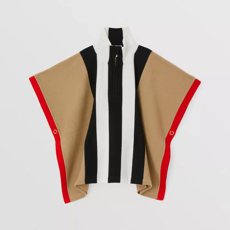Striped Wool Zip-front Cape