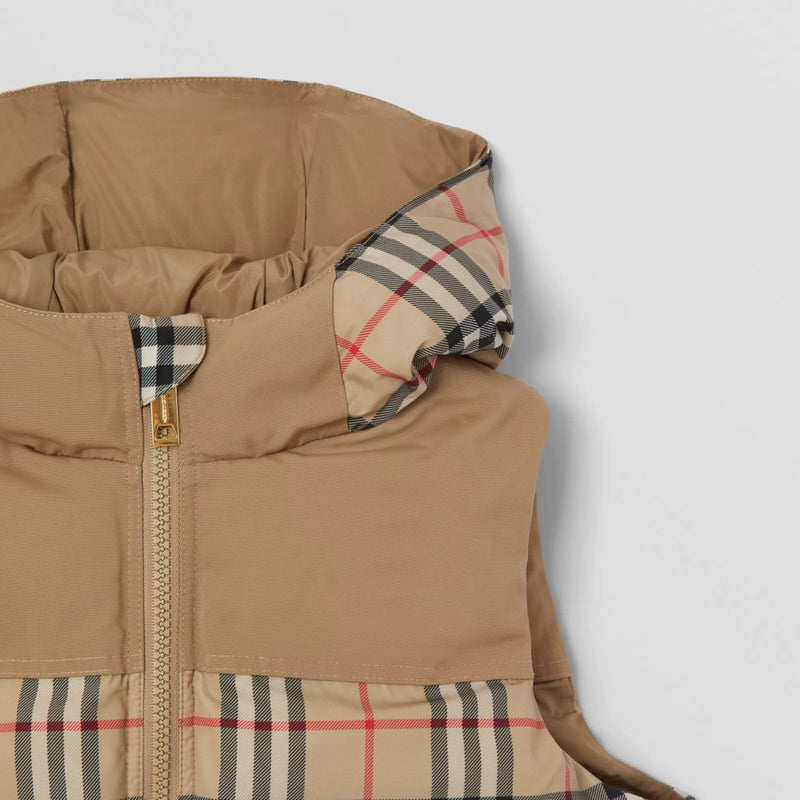 Reversible Check Hooded Puffer Gilet