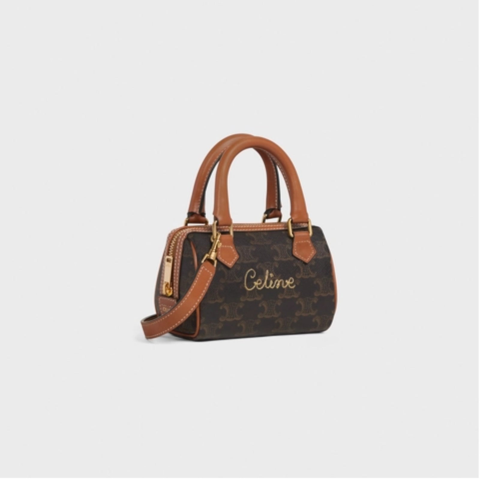 CELINE♡ Boston ミニメッセンジャーバッグ レザートリム SMALL BOSTON IN TRIOMPHE CANVAS AND CALFSKIN - TAN | CELINE