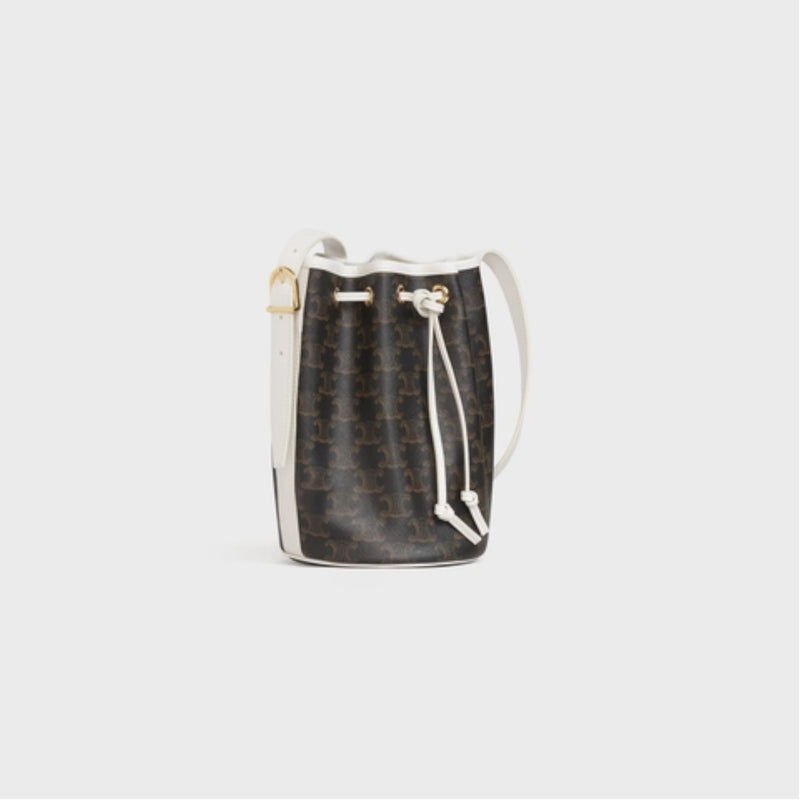Small Drawstring bag in Triomphe Canvas and calfskin