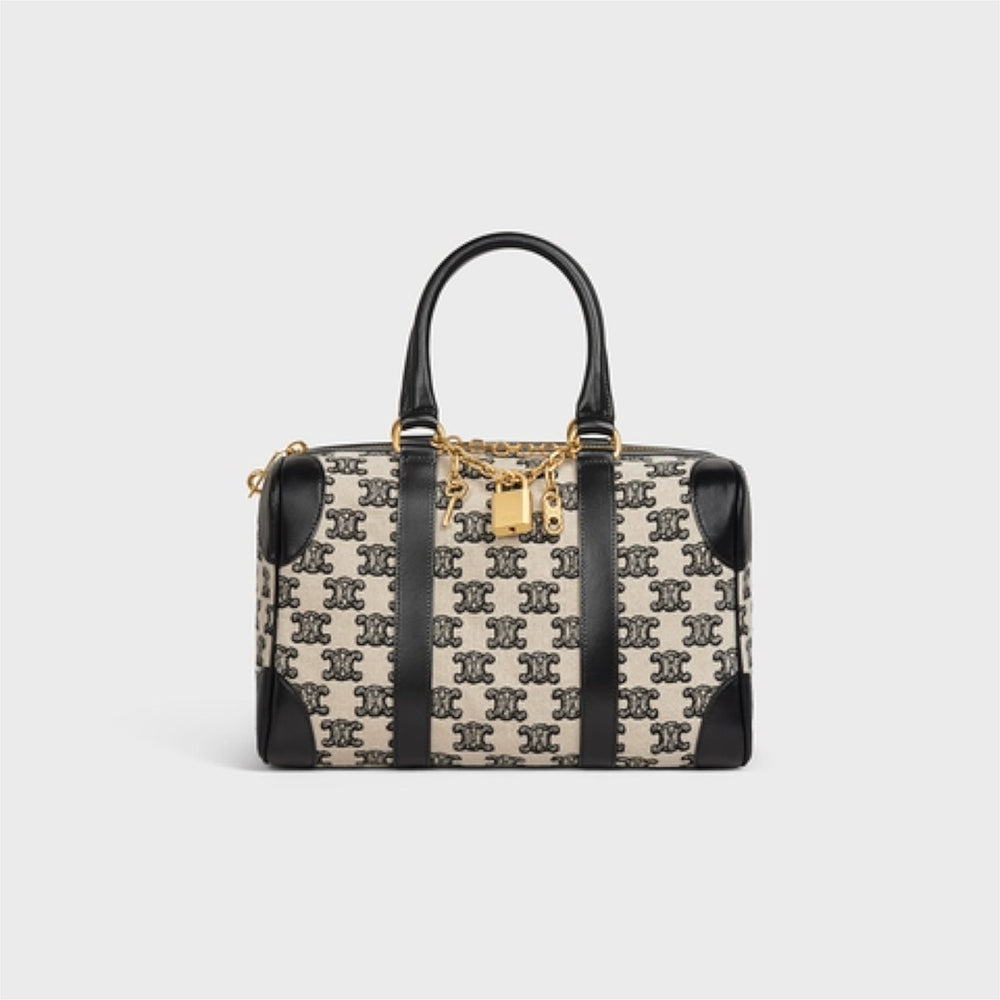 Celine SMALL BOSTON BAG IN TEXTILE WITH TRIOMPHE EMBROIDERY