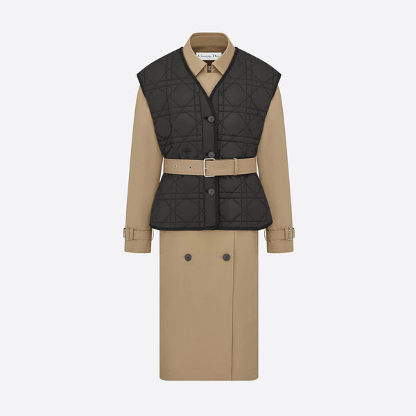 TRENCH COAT WITH REMOVABLE MACROCANNAGE VEST