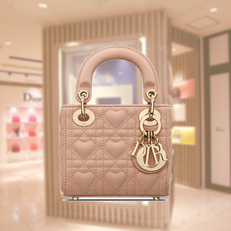 Lady Dior Micro Bag Pink Cannage Lambskin with Heart Motif