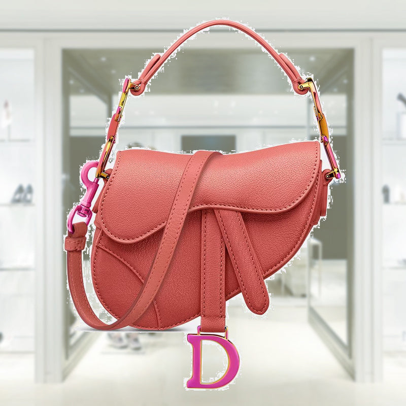 Christian Dior Pink Silk Mini Saddle Bag