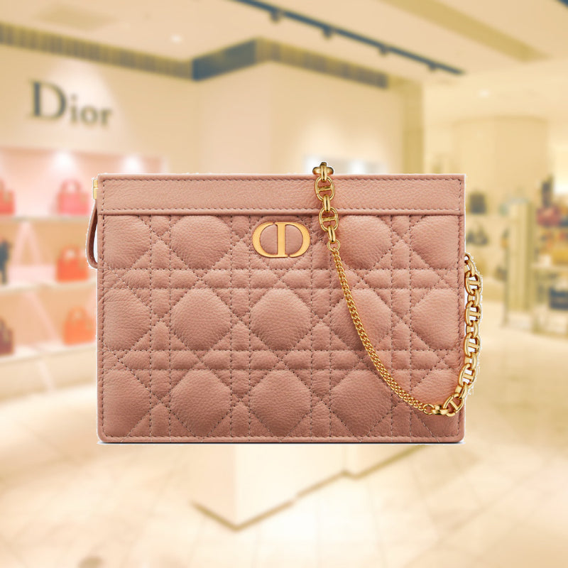 DIOR CARO ZIPPED POUCH WITH CHAIN