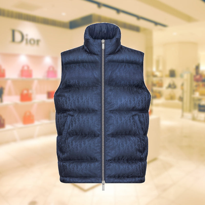 Kid's Sleeveless Down Jacket Deep Blue Dior Oblique Technical