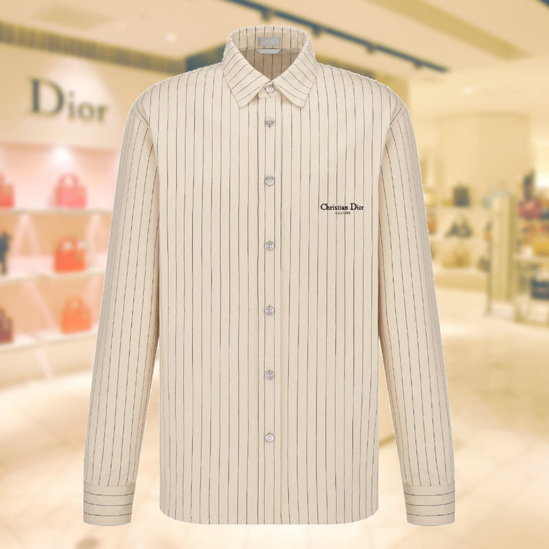 Oversized Christian Dior Couture Shirt White Striped Cotton Poplin