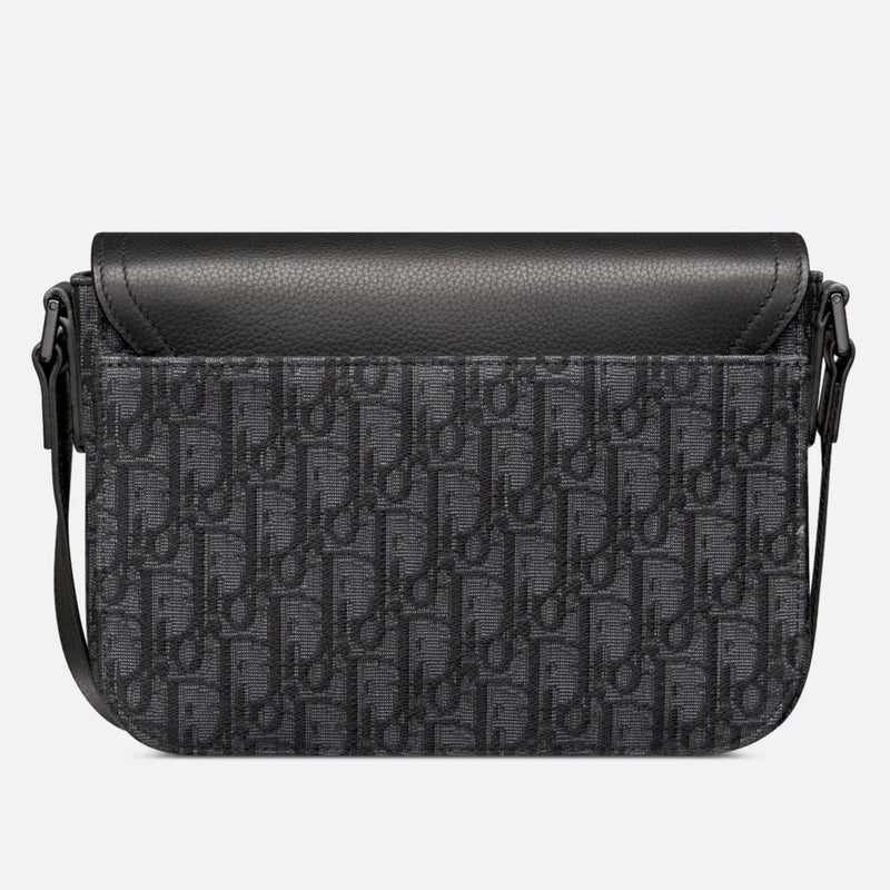 Mini Saddle Bag with Strap Black Dior Oblique Jacquard and Grained