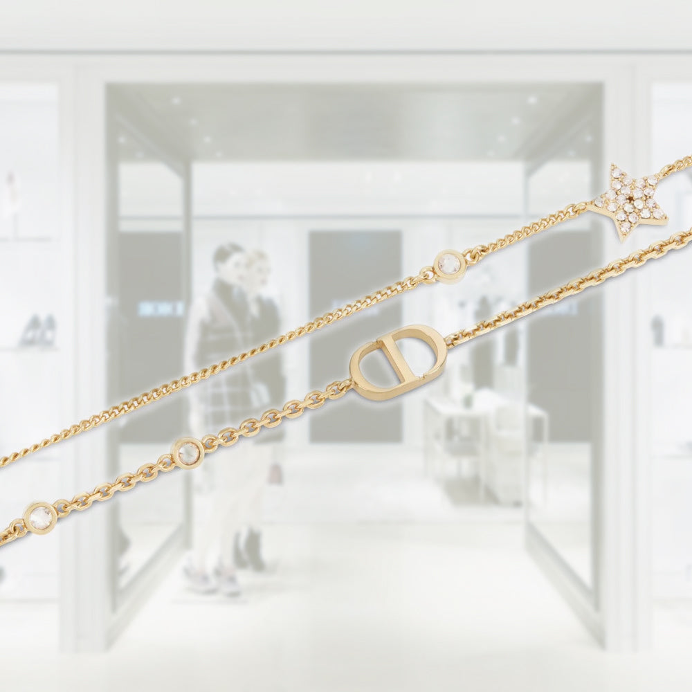 アクセサリー Dior PETIT CD DOUBLE NECKLACE Petit CD Double Necklace Gold-Finish Metal and White