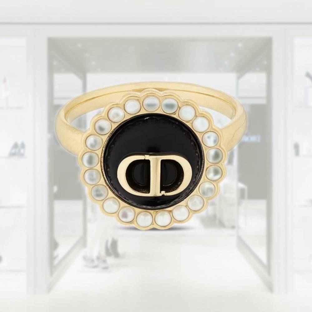 Christian Dior Petit CD Logo Gold Tone Rhinestone Ring Set