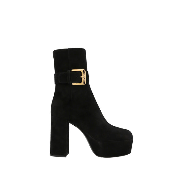Suede logo buckle ankle boots