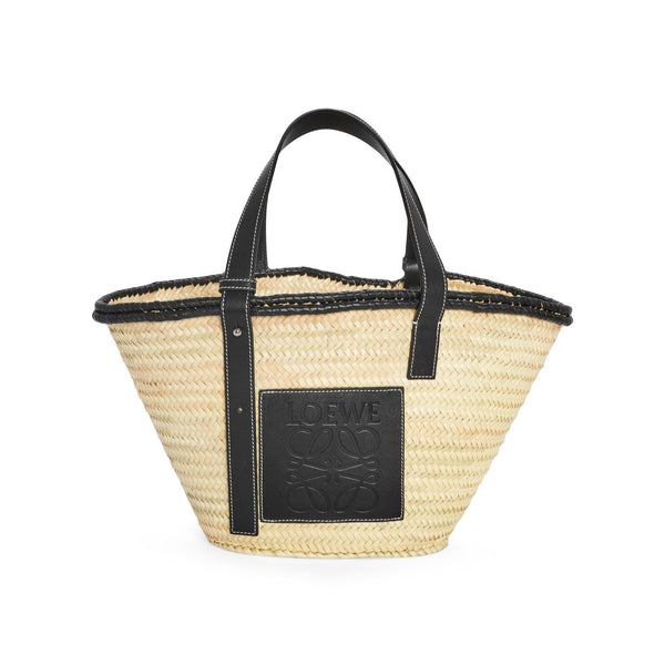 Inlay Basket bag in palm leaf and calfskin